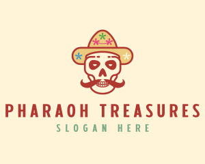 Mustache Calavera Skull logo design