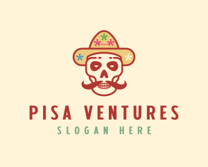 Mustache Calavera Skull logo design