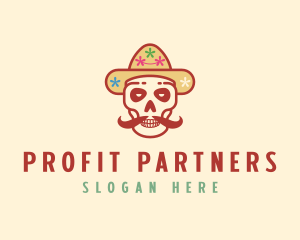 Mustache Calavera Skull logo design