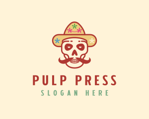 Mustache Calavera Skull logo design