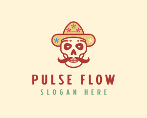 Mustache Calavera Skull logo design