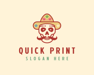 Mustache Calavera Skull logo design