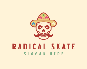 Mustache Calavera Skull logo design