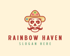 Mustache Calavera Skull logo design