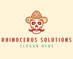 Mustache Calavera Skull logo design