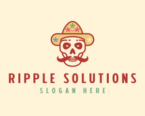 Mustache Calavera Skull logo design