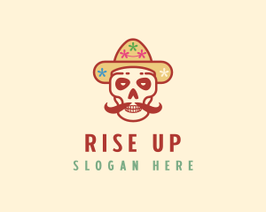 Mustache Calavera Skull logo design