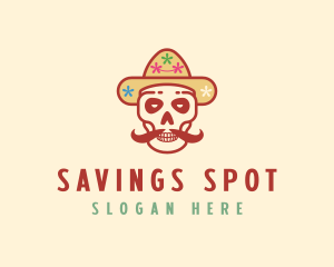 Mustache Calavera Skull logo design