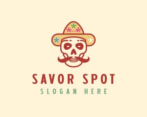 Mustache Calavera Skull logo design