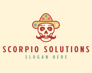 Mustache Calavera Skull logo design