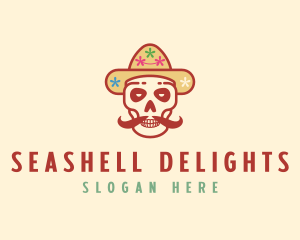 Mustache Calavera Skull logo design