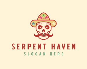 Mustache Calavera Skull logo design