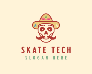 Mustache Calavera Skull logo design