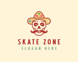 Skate - Mustache Calavera Skull logo design