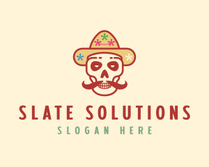 Mustache Calavera Skull logo design