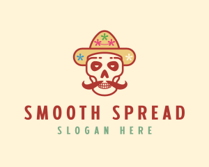 Mustache Calavera Skull logo design