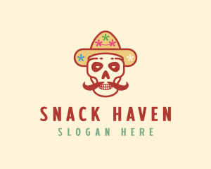 Mustache Calavera Skull logo design