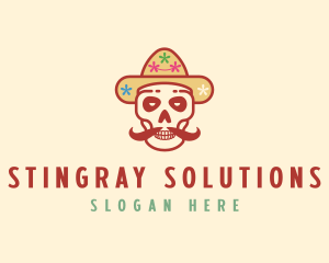 Mustache Calavera Skull logo design