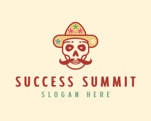 Mustache Calavera Skull logo design