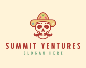 Mustache Calavera Skull logo design