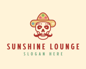 Mustache Calavera Skull logo design