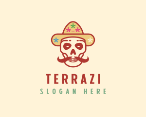 Mustache Calavera Skull logo design