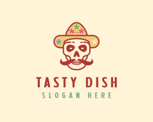 Mustache Calavera Skull logo design