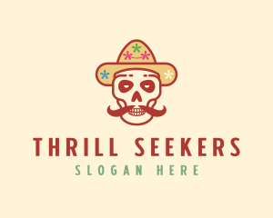 Mustache Calavera Skull logo design