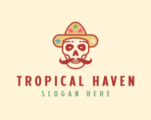 Mustache Calavera Skull logo design