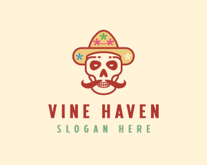 Mustache Calavera Skull logo design