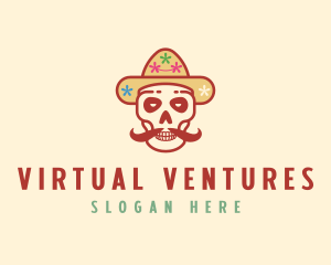 Mustache Calavera Skull logo design