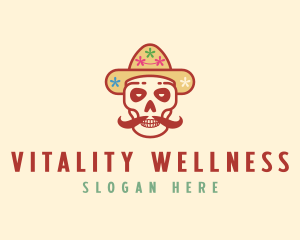 Mustache Calavera Skull logo design