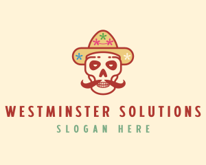 Mustache Calavera Skull logo design