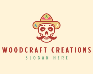 Mustache Calavera Skull logo design