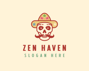 Mustache Calavera Skull logo design