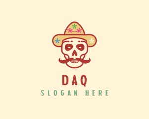 Mustache Calavera Skull logo design