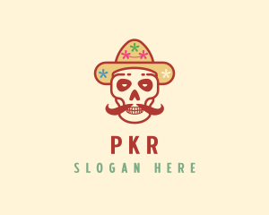 Mustache Calavera Skull logo design