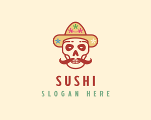 Mustache Calavera Skull logo design