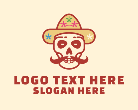 Horror - Mustache Calavera Skull logo design