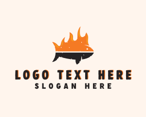 Grill - Seafood Fish Fire logo design