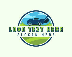 Grass Cutting Lawn Mower Logo