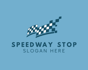 Pitstop - Checkered Race Flag logo design