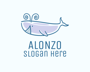 Blue Happy Whale logo design