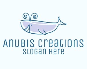 Blue Happy Whale logo design