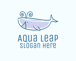 Blue Happy Whale logo design