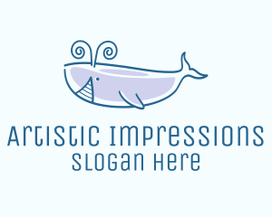 Blue Happy Whale logo design