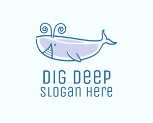 Blue Happy Whale logo design