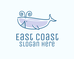 Blue Happy Whale logo design