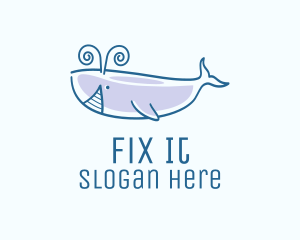 Blue Happy Whale logo design