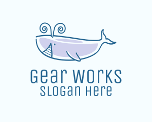 Blue Happy Whale logo design